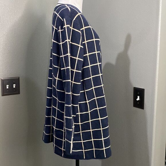 Charter Club Windowpane Navy Tan Open Front Knit Cardigan - Picture 4 of 7